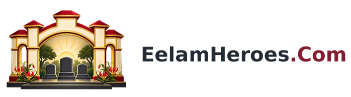 EelamHeroes.Com logo with a memorial gateway and Gloriosa lily flowers